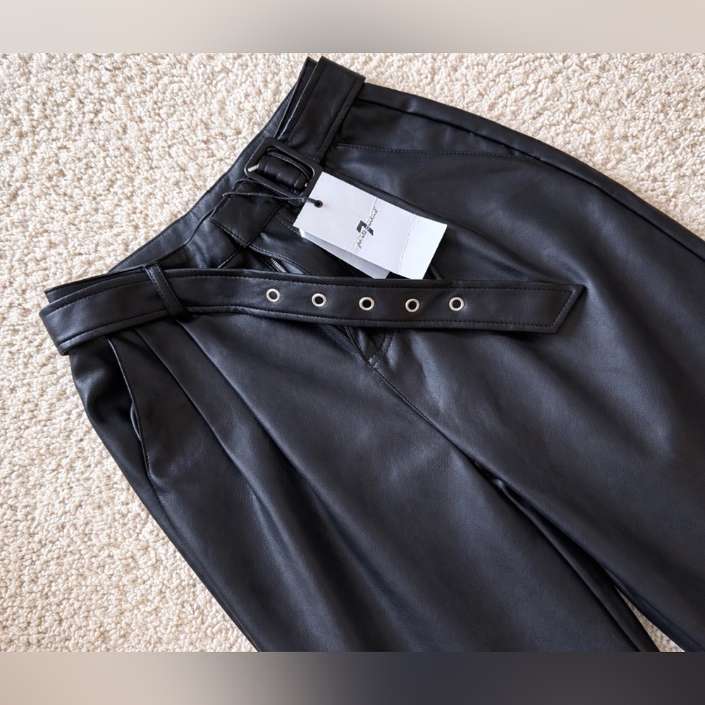 7 for All Mankind Faux Leather Pants Size XS Wide Leg High Rise With Belt